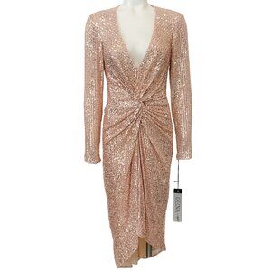 Ieena for Mac Duggal Rose Gold Sequined Twist Front Dress